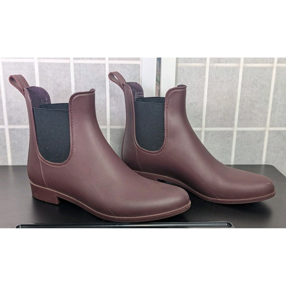 J. Crew Women's Chelsea Rain Boots 9 Rubber Slip On Burgundy Wine Matte Autumn